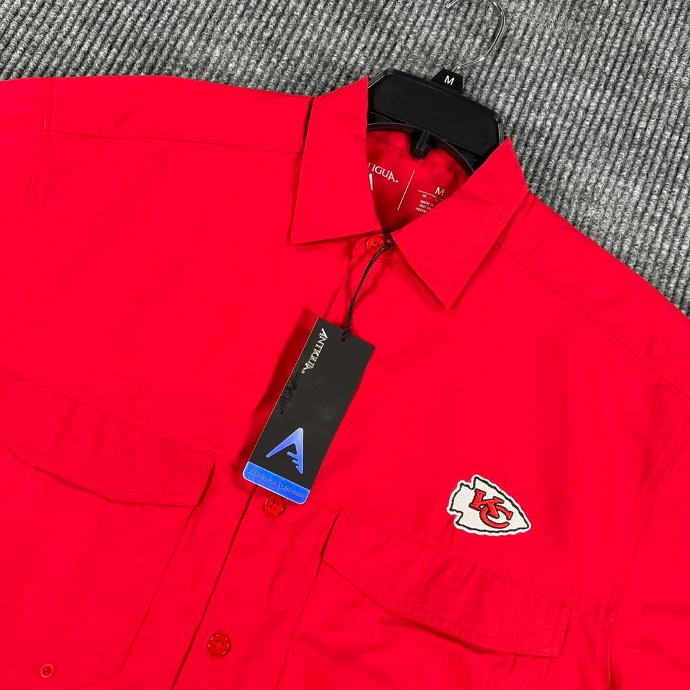 Kansas City Chiefs Shirt Mens Medium Red Short Sleeve Button Up NFL New